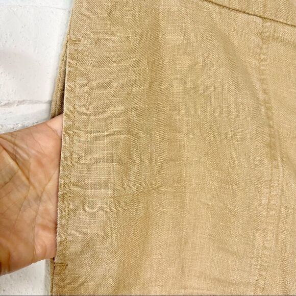 Simons Contemporaine Tan Linen High Waist Wide Leg Cropped Trousers 2. - Picture 7 of 12